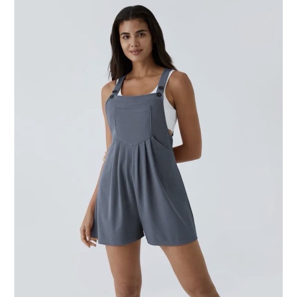 Halara Adjustable Waffle Casual Short Overalls with Pockets Romper Women's L New